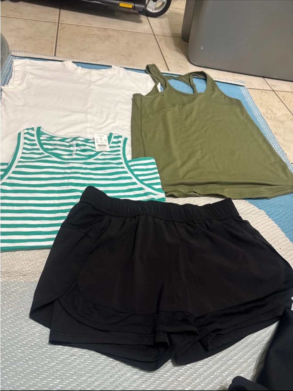 Casual Tank & Athletic Shorts Bundle - Olive, White, Teal Stripe, Black
